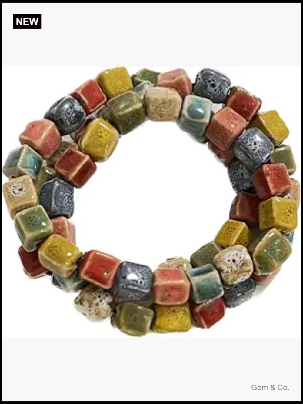Colorful Ceramic Wrap Bracelet 3 Row Boho Stretch Bracelet